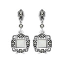 Sterling Silver 925 Earring Embedded With Natural White Shell And Marcasite Stones