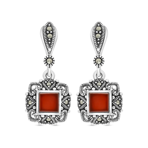 [EAR04MAR00RAGA360] Sterling Silver 925 Earring Embedded With Natural Aqiq And Marcasite Stones