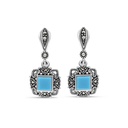 Sterling Silver 925 Earring Embedded With Natural Processed Turquoise And Marcasite Stones