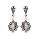 Sterling Silver 925 Earring Embedded With Natural Pink Shell And Marcasite Stones