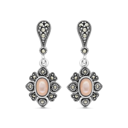 [EAR04MAR00PNKA361] Sterling Silver 925 Earring Embedded With Natural Pink Shell And Marcasite Stones