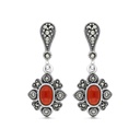 Sterling Silver 925 Earring Embedded With Natural Aqiq And Marcasite Stones