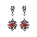 Sterling Silver 925 Earring Embedded With Natural Aqiq And Marcasite Stones