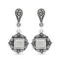 Sterling Silver 925 Earring Embedded With Natural White Shell And Marcasite Stones