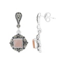 Sterling Silver 925 Earring Embedded With Natural Pink Shell And Marcasite Stones