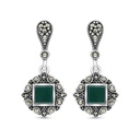 Sterling Silver 925 Earring Embedded With Natural Green Agate And Marcasite Stones