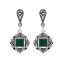 Sterling Silver 925 Earring Embedded With Natural Green Agate And Marcasite Stones