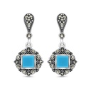 Sterling Silver 925 Earring Embedded With Natural Processed Turquoise And Marcasite Stones