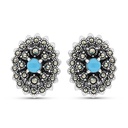 Sterling Silver 925 Earring Embedded With Natural Processed Turquoise And Marcasite Stones