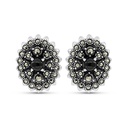 Sterling Silver 925 Earring Embedded With Natural Black Agate And Marcasite Stones