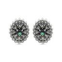 Sterling Silver 925 Earring Embedded With Natural Blue Shell And Marcasite Stones