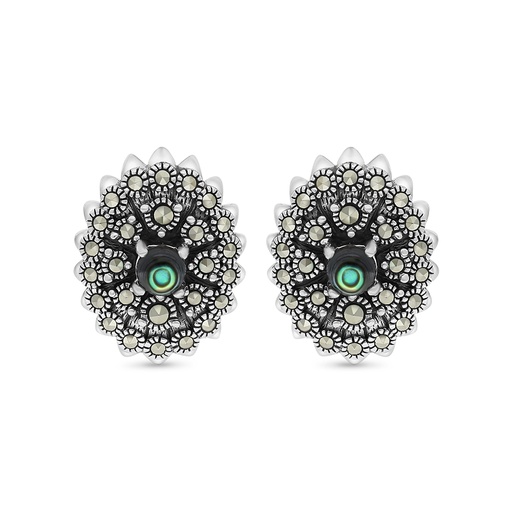 [EAR04MAR00ABAA363] Sterling Silver 925 Earring Embedded With Natural Blue Shell And Marcasite Stones