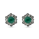 Sterling Silver 925 Earring Embedded With Natural Green Agate And Marcasite Stones