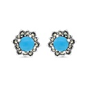 Sterling Silver 925 Earring Embedded With Natural Processed Turquoise And Marcasite Stones