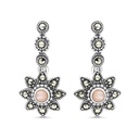 Sterling Silver 925 Earring Embedded With Natural Pink Shell And Marcasite Stones