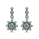 Sterling Silver 925 Earring Embedded With Natural Green Agate And Marcasite Stones