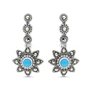 Sterling Silver 925 Earring Embedded With Natural Processed Turquoise And Marcasite Stones