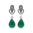 Sterling Silver 925 Earring Embedded With Natural Green Agate And Marcasite Stones