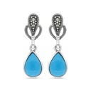 Sterling Silver 925 Earring Embedded With Natural Processed Turquoise And Marcasite Stones