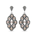 Sterling Silver 925 Earring Embedded With Natural Pink Shell And Marcasite Stones