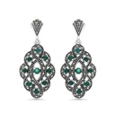 Sterling Silver 925 Earring Embedded With Natural Green Agate And Marcasite Stones