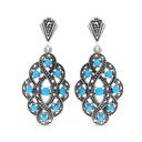 Sterling Silver 925 Earring Embedded With Natural Processed Turquoise And Marcasite Stones