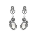 Sterling Silver 925 Earring Embedded With Natural White Shell And Marcasite Stones