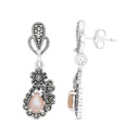 Sterling Silver 925 Earring Embedded With Natural Pink Shell And Marcasite Stones