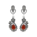 Sterling Silver 925 Earring Embedded With Natural Aqiq And Marcasite Stones