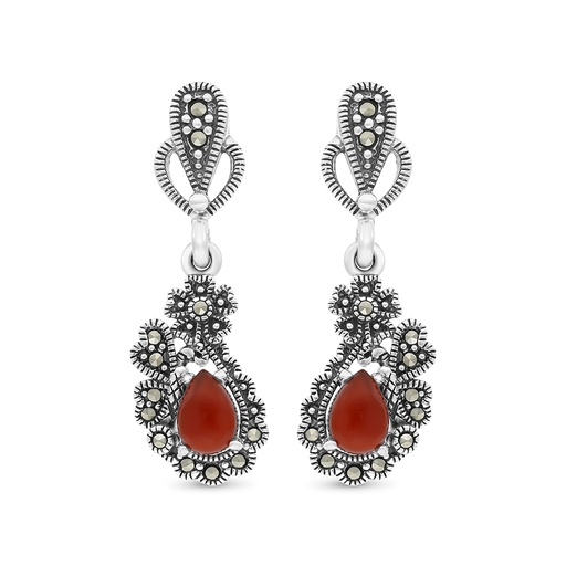 [EAR04MAR00RAGA370] Sterling Silver 925 Earring Embedded With Natural Aqiq And Marcasite Stones