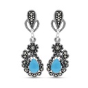 Sterling Silver 925 Earring Embedded With Natural Processed Turquoise And Marcasite Stones