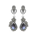 Sterling Silver 925 Earring Embedded With Natural Blue Shell And Marcasite Stones