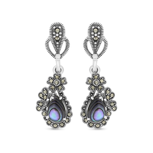 [EAR04MAR00ABAA370] Sterling Silver 925 Earring Embedded With Natural Blue Shell And Marcasite Stones