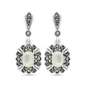 Sterling Silver 925 Earring Embedded With Natural White Shell And Marcasite Stones