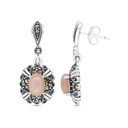 Sterling Silver 925 Earring Embedded With Natural Pink Shell And Marcasite Stones