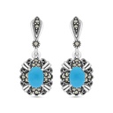 Sterling Silver 925 Earring Embedded With Natural Processed Turquoise And Marcasite Stones