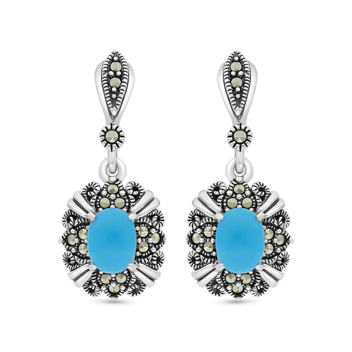 [EAR04MAR00TRQA371] Sterling Silver 925 Earring Embedded With Natural Processed Turquoise And Marcasite Stones