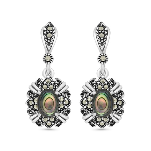 [EAR04MAR00ABAA371] Sterling Silver 925 Earring Embedded With Natural Blue Shell And Marcasite Stones