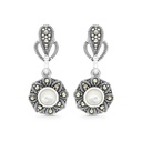 Sterling Silver 925 Earring Embedded With Natural White Shell And Marcasite Stones