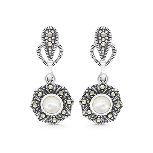 [EAR04MAR00MOPA372] Sterling Silver 925 Earring Embedded With Natural White Shell And Marcasite Stones