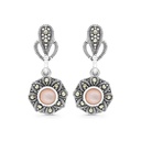 Sterling Silver 925 Earring Embedded With Natural Pink Shell And Marcasite Stones