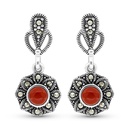 Sterling Silver 925 Earring Embedded With Natural Aqiq And Marcasite Stones