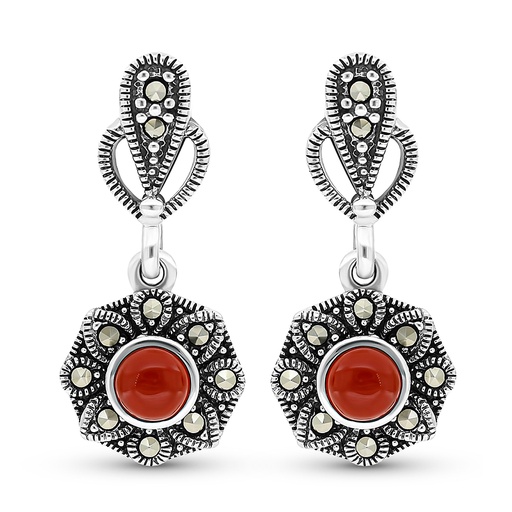 [EAR04MAR00RAGA372] Sterling Silver 925 Earring Embedded With Natural Aqiq And Marcasite Stones