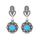 Sterling Silver 925 Earring Embedded With Natural Processed Turquoise And Marcasite Stones