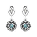 Sterling Silver 925 Earring Embedded With Natural Blue Shell And Marcasite Stones