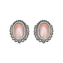 Sterling Silver 925 Earring Embedded With Natural Pink Shell And Marcasite Stones