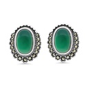 Sterling Silver 925 Earring Embedded With Natural Green Agate And Marcasite Stones