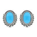 Sterling Silver 925 Earring Embedded With Natural Processed Turquoise And Marcasite Stones