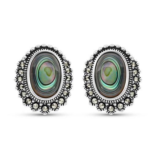 [EAR04MAR00ABAA373] Sterling Silver 925 Earring Embedded With Natural Blue Shell And Marcasite Stones