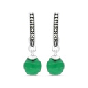 Sterling Silver 925 Earring Embedded With Natural Green Agate And Marcasite Stones